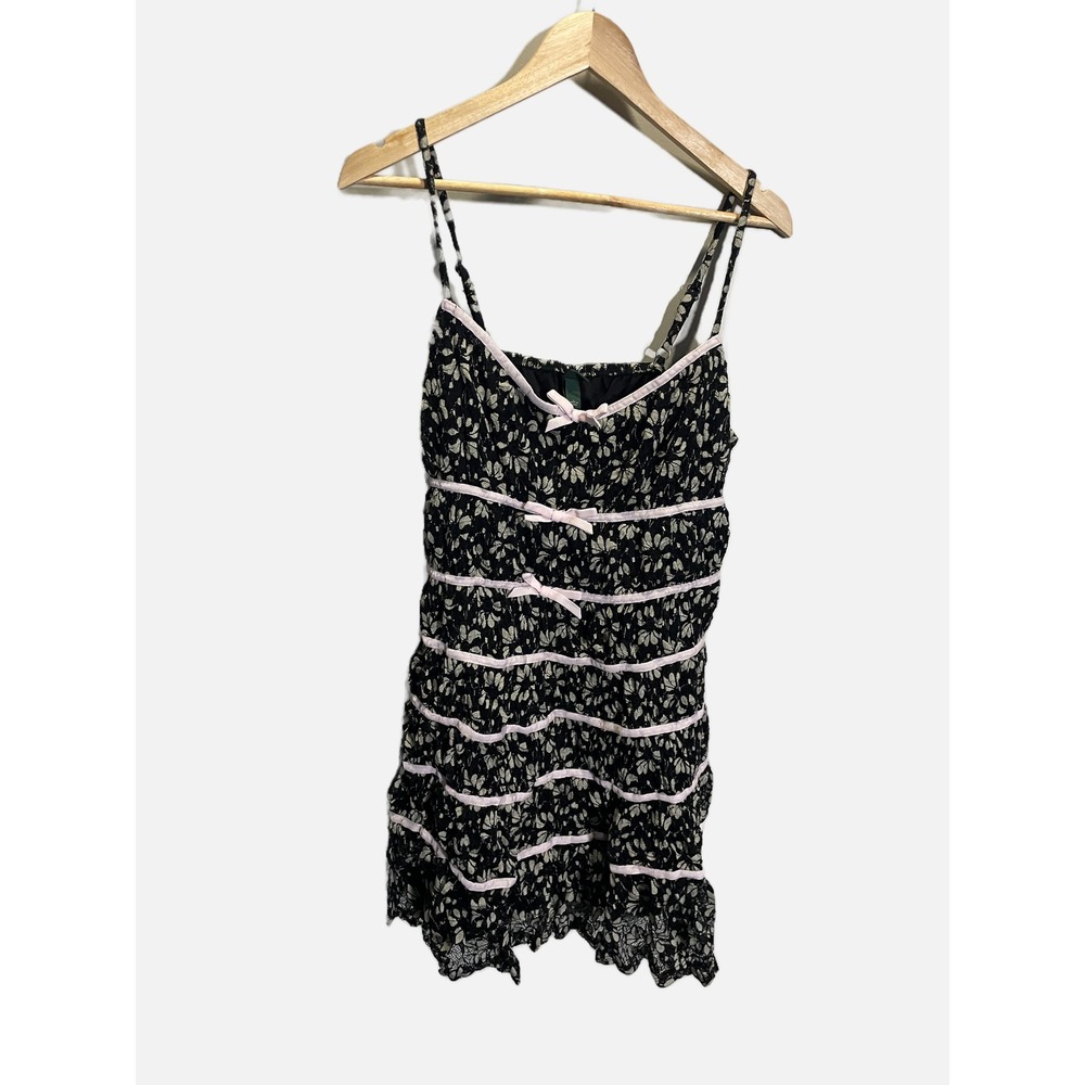 Wild Fable Mini Dress Womens L Black White Floral Lace Bows Coquette Fairycore